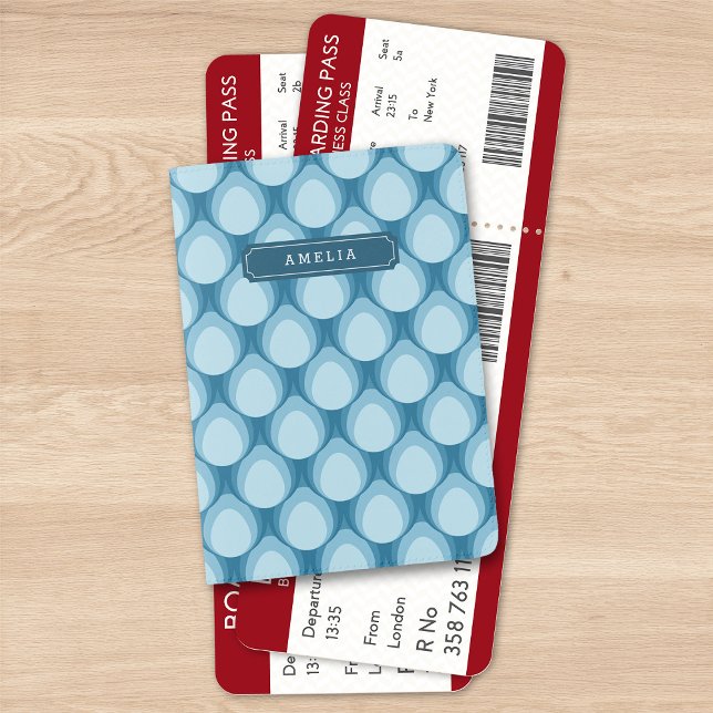 Stylish Blue Teardrop Geometric Monogram Passport Holder (Creator Uploaded)