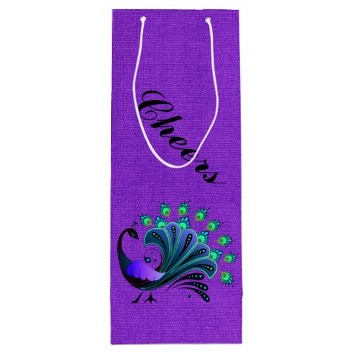 Stylish Blue Tones Peacock Wine Gift Bag