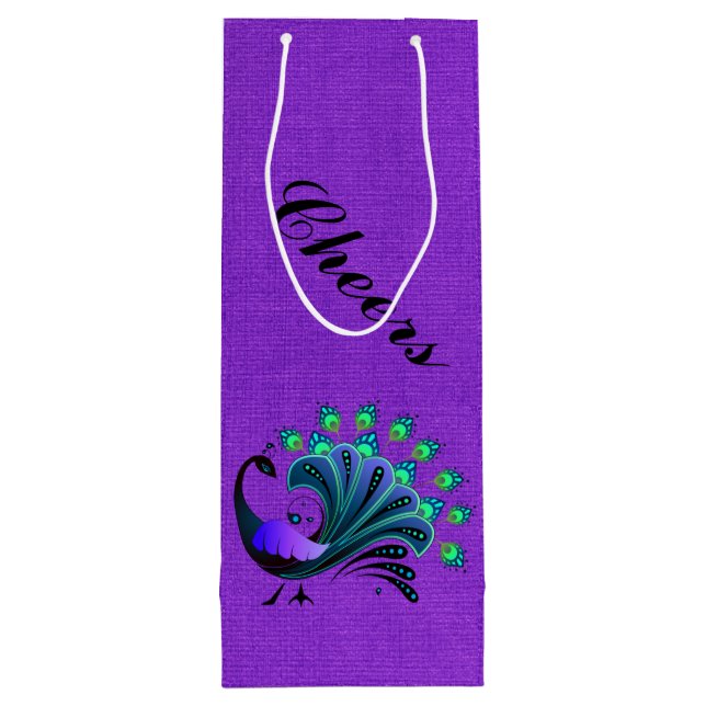 Stylish Blue Tones Peacock Wine Gift Bag (Back)