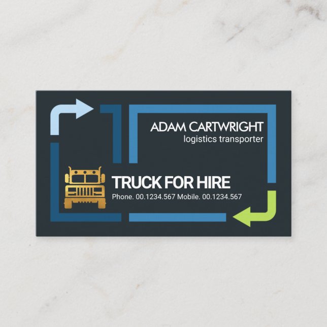 Stylish Blue Transport Frame Trucker Driver Business Card (Front)