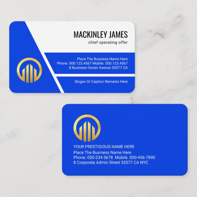 Stylish Blue Trapezium Layers Business Owner Business Card (Front/Back)