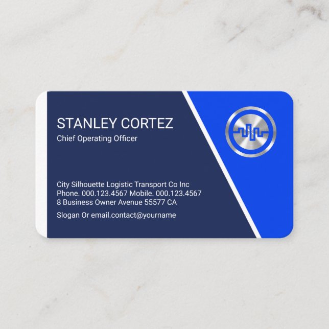 Stylish Blue Trapezium Layers Business Owner Card (Front)