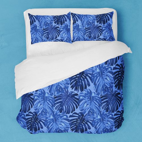 Stylish Blue Tropical Leaves Seamless Pattern Duvet Cover