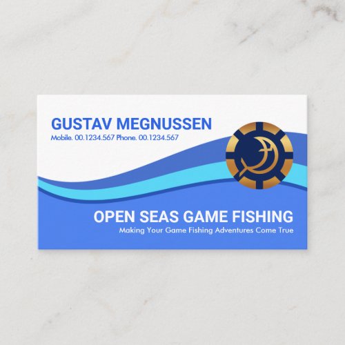 Stylish Blue Water Ocean Waves Fishing Business Card