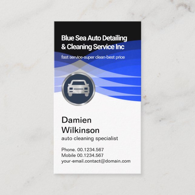 Stylish Blue Water Waves Auto Car Wash Business Card (Front)