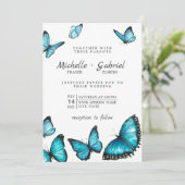 Stylish blue watercolor butterflies Modern Wedding Invitation (Standing Front)