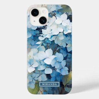 Stylish Blue Watercolor Hydrangea Name Template Case-Mate iPhone 14 Case