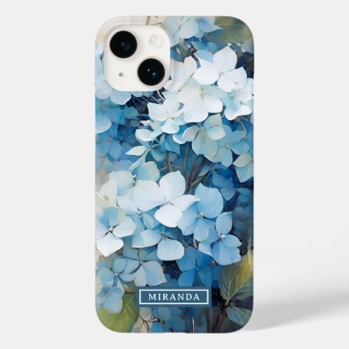 Stylish Blue Watercolor Hydrangea Name Template Case_Mate iPhone 14 Case