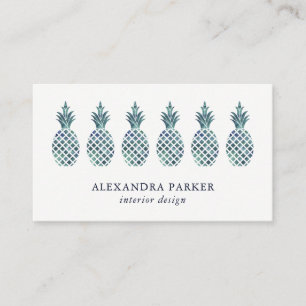 Stylish Blue Watercolor Look Pineapples Business Card