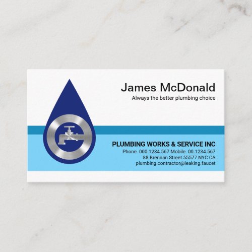 Stylish Blue Waterdrop Layers Plumber Business Card