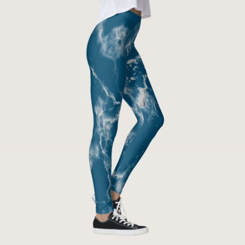 Stylish Blue White Aqua Marble Patterns Cute Girly Leggings
