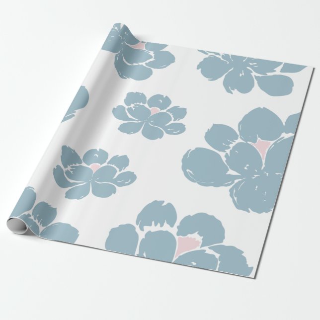 Stylish Blue & White Floral Boho Wrapping Paper (Unrolled)