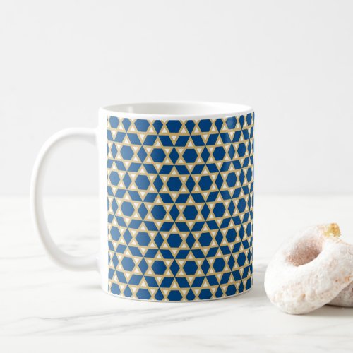 Stylish Blue White  Gold Star Pattern Coffee Mug