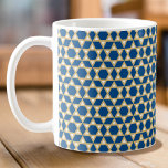 Stylish Blue White & Gold Star Pattern Coffee Mug<br><div class="desc">Stylish coffee mug with a 'Star of David' pattern in blue, white and a gold color. Blue background color can also be customized. ♦ If you'd like to change the background color, click "Personalize this template" ♦ Click "Edit using Design Tool" ♦ Look for 'Background' in the layers list and...</div>