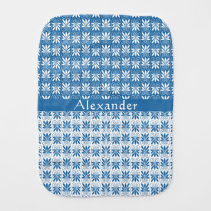 Stylish Blue & White Greek Floral Custom   Baby Burp Cloth
