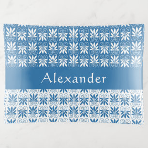 Stylish Blue & White Greek Floral Custom Trinket Tray