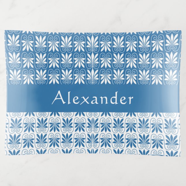 Stylish Blue & White Greek Floral Custom  Trinket Tray (Front)