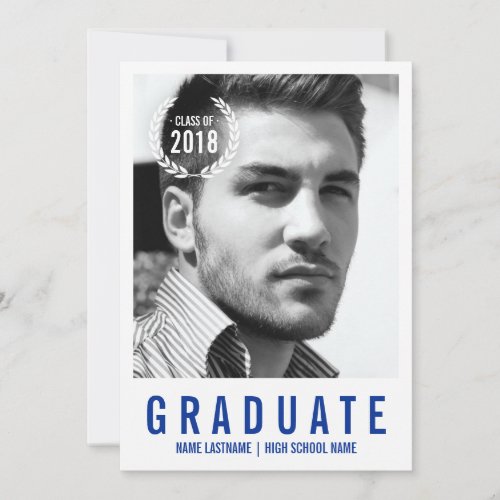 Stylish Blue White Modern Photo Graduate Invite