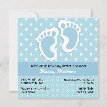 Stylish Blue & White Polka Dot Baby Shower Invitation by Hannahscloset at Zazzle