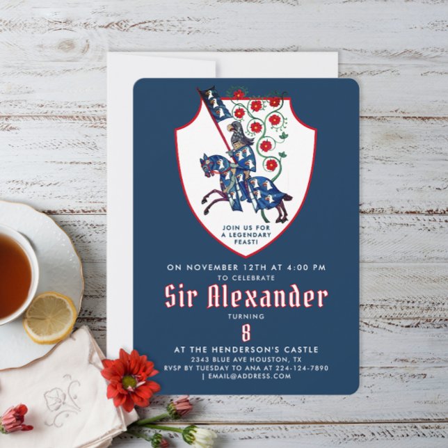 Stylish Blue White Red Medieval Armor Knight Horse Invitation (Creator Uploaded)