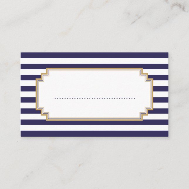 Stylish Blue White Striped Place Cards (Front)