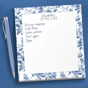 Stylish Blue White Vintage Rose Floral Notepad