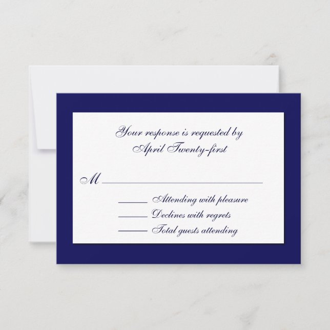 Stylish Blue & White Wedding RSVP Card (Front)