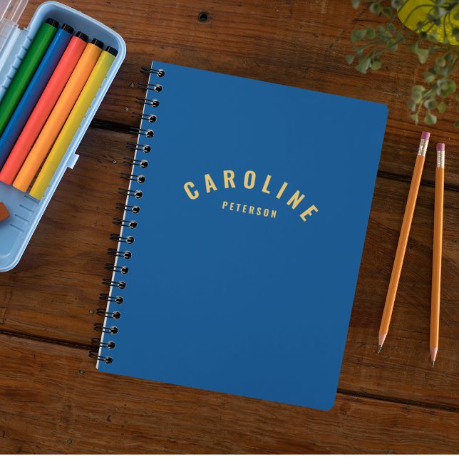 Stylish Blue & Yellow Semi Circle Name Monogram Notebook (Creator Uploaded)