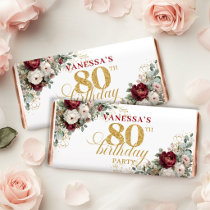 Stylish Blush Burgundy 80th Birthday Hershey Bar