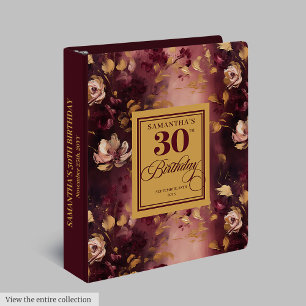 Stylish Blush Burgundy Gold 30th Birthday Photo 3 Ring Binder