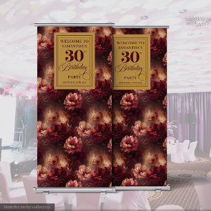 Stylish Blush Burgundy Gold 30th Roll Banner Decor