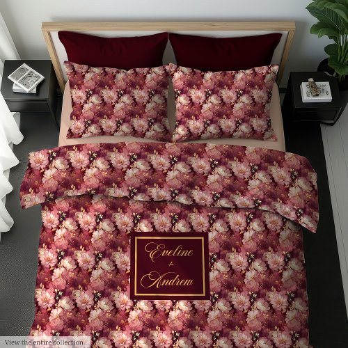 Stylish Blush Burgundy Gold Personalized Bedding 