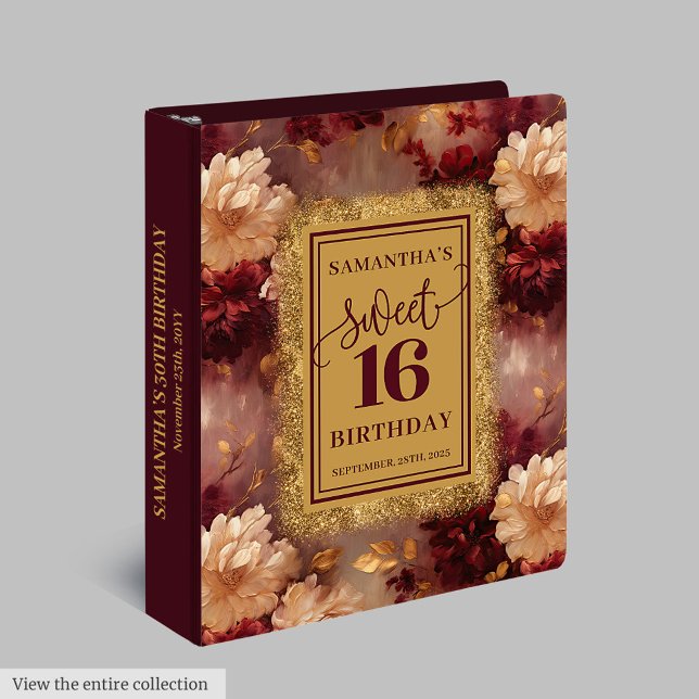 Stylish Blush Burgundy Gold Sweet 16 Scrapbook 3 Ring Binder (Stylish Blush Burgundy Gold Sweet 16 Scrapbook)
