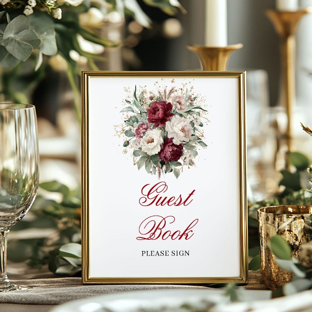 Stylish Blush Burgundy Guest Book Tabletop Sign (Stylish Blush Burgundy Guest Book Tabletop Sign)