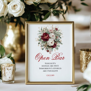 Stylish Blush Burgundy Open Bar Tabletop Sign
