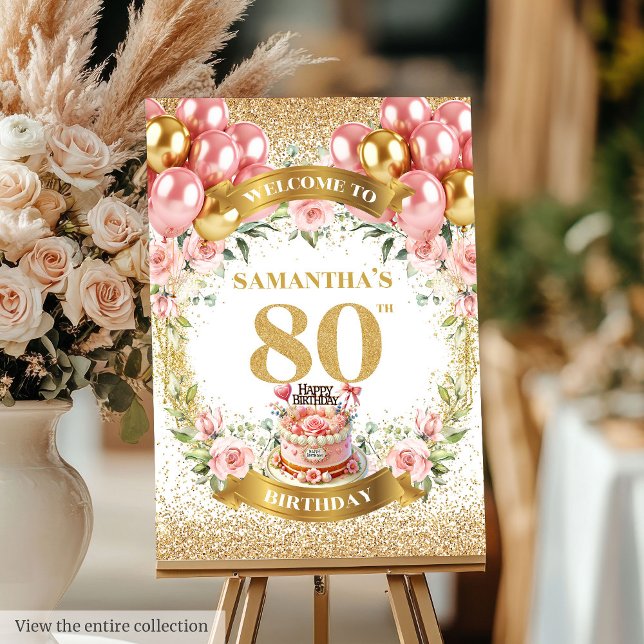 Stylish Blush Gold 80th Birthday Celebration Sign (Stylish Blush Gold 80th Birthday Celebration Sign)