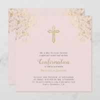 Stylish Blush Gold Cross Bible Verse Confirmation