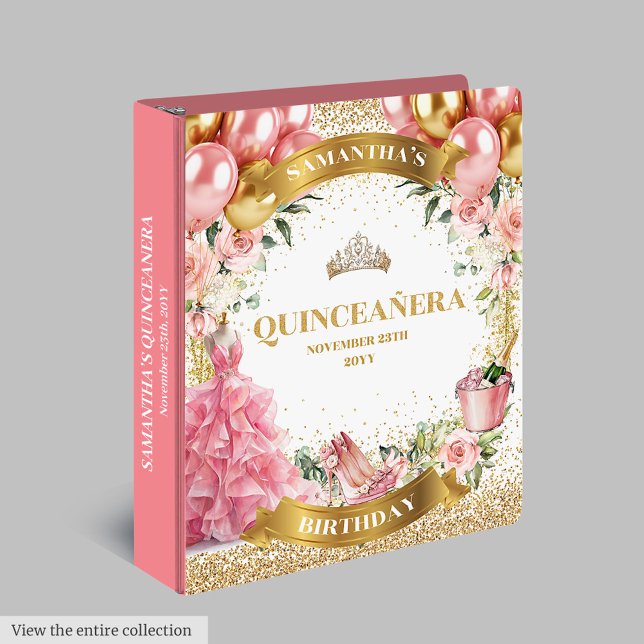 Stylish Blush Gold Quinceañera Photo Album Gift 3 Ring Binder (Stylish Blush Gold Quinceañera Photo Album Gift 3 ring binder)