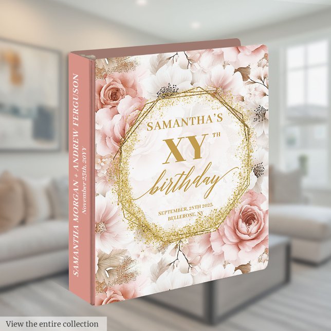 Stylish Blush Ivory Gold Birthday Memory Album 3 Ring Binder (Stylish Blush Ivory Gold Birthday Memory Album 3 ring binder)