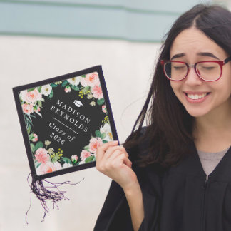 Stylish Blush Pink Botanical Floral Graduate Graduation Cap Topper
