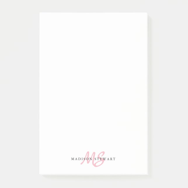 Stylish Blush Pink Brush Script Monogram Cute Chic Post-it Notes (Front)