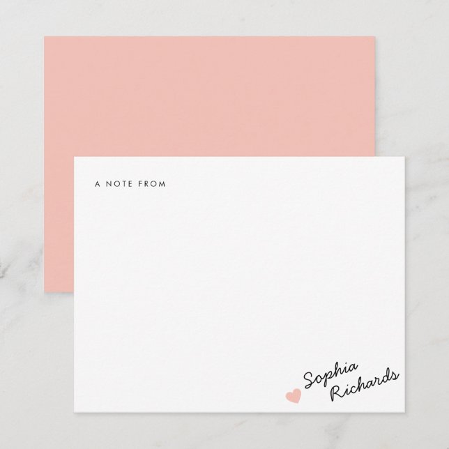 Stylish Blush Pink Feminine Heart Stationery Note Card (Front/Back)