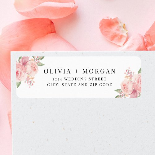 Stylish Blush Pink Floral Wedding Return Address Label