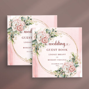 Stylish Blush Pink Flowers Eucalyptus Wedding Guest Book