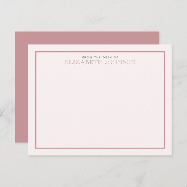 Stylish Blush Pink Formal Script Note Card (Front/Back)