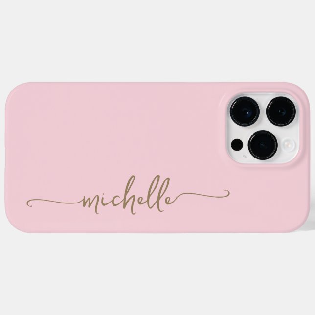 Stylish Blush Pink Girly Minimal Gold Name Script Case-Mate iPhone Case (Back (Horizontal))