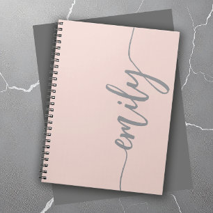 Stylish Blush Pink Gray Calligraphy Name Notebook