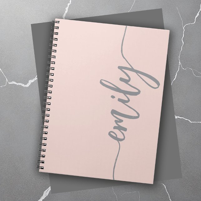 Stylish Blush Pink Gray Calligraphy Name Notebook (Creator Uploaded)