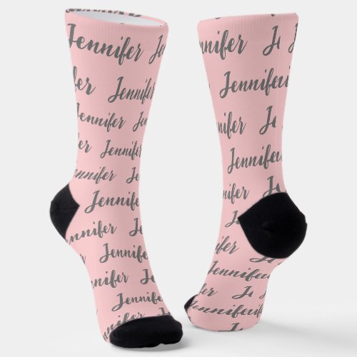 Stylish Blush Pink Grey Script Custom Womens Socks