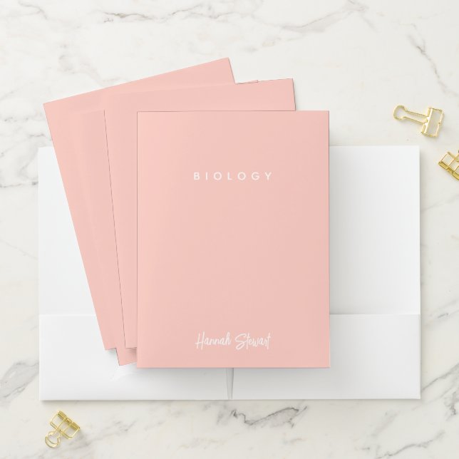 Stylish Blush Pink Minimalist Girly Student Pocket Folder (In Situ)